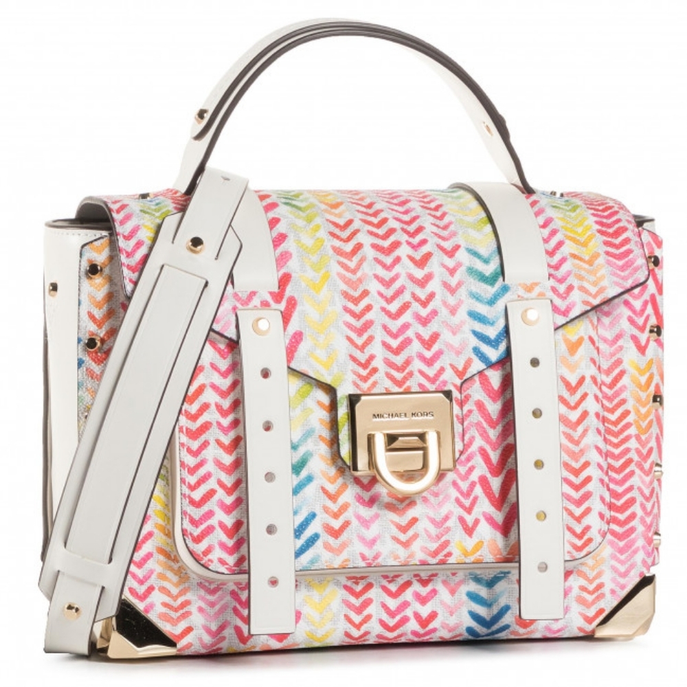 Michael Kors Manhattan Medium Satchel Signature MK w/ Graffiti Heart Print NWT